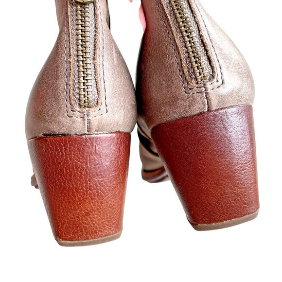 Kork Ease Kissel US 8M Leather Ankle Boots Taupe Block Heel Bootie Back Zipper - Picture 9 of 15
